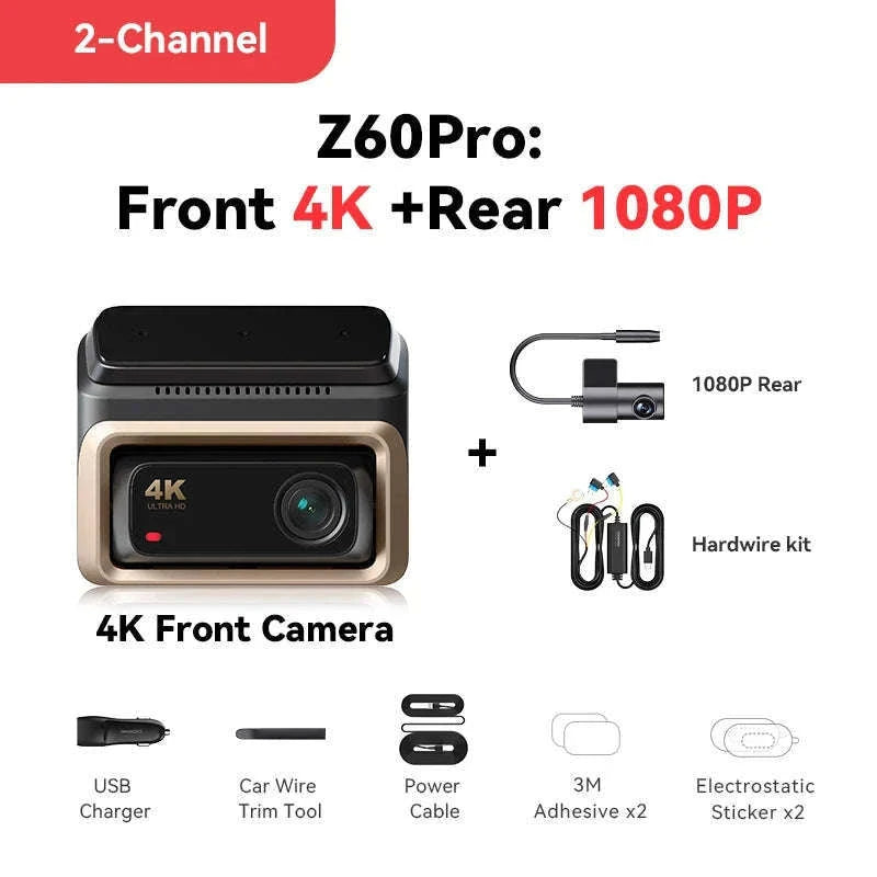 4K Dash Cam Front and Rear Interior Camera with HDR, 5GHz Wi‑Fi, GPS, ADAS, 4G Support-2-Channel / Poland / 256G SD Card