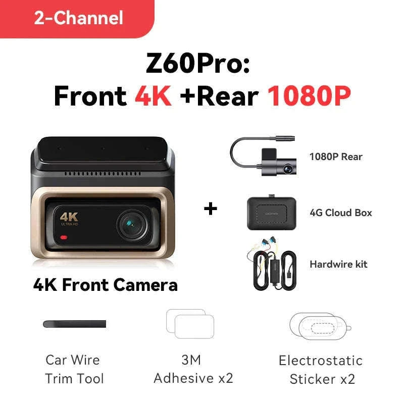 4K Dash Cam Front and Rear Interior Camera with HDR, 5GHz Wi‑Fi, GPS, ADAS, 4G Support-2-Channel / Poland / 256G SD Card