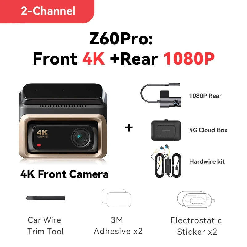 4K Dash Cam Front and Rear Interior Camera with HDR, 5GHz Wi‑Fi, GPS, ADAS, 4G Support-2-Channel / Poland / 256G SD Card