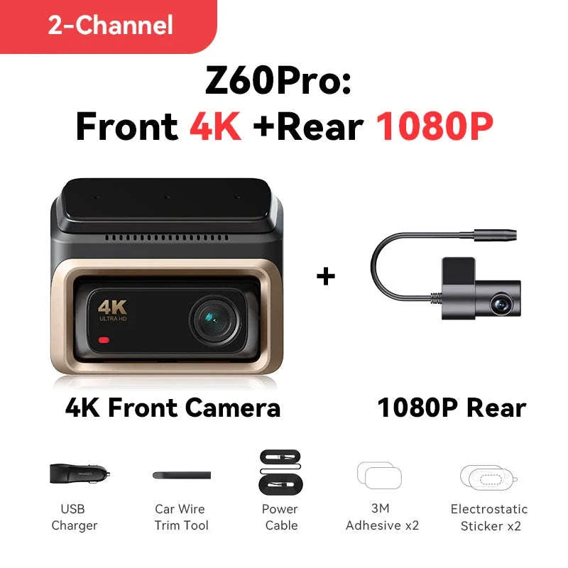 4K Dash Cam Front and Rear Interior Camera with HDR, 5GHz Wi‑Fi, GPS, ADAS, 4G Support-2-Channel / Poland / 256G SD Card