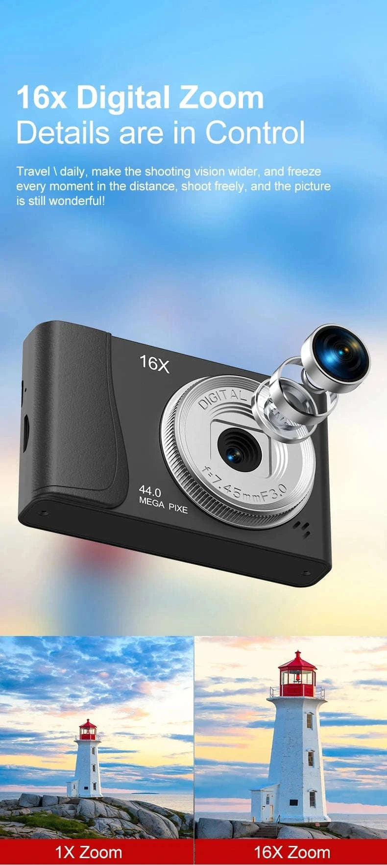 4K Digital Camera 16x Zoom Compact Camcorder-Black