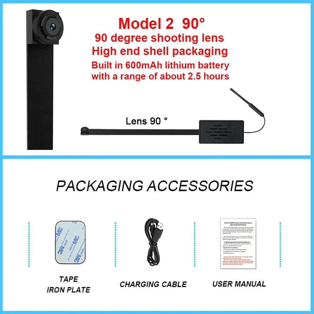 4K DIY Wireless WiFi Mini Camera for Remote Viewing-Model 2 90 degrees
