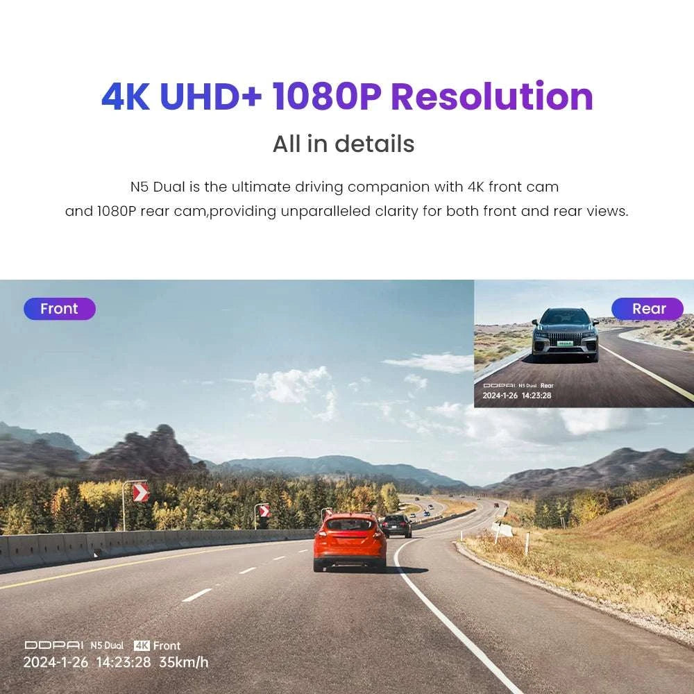 4K Dual Dash Cam Front & Rear with GPS, Night Vision & ADAS-N5 Dual / Poland / U3 64GB SD Card