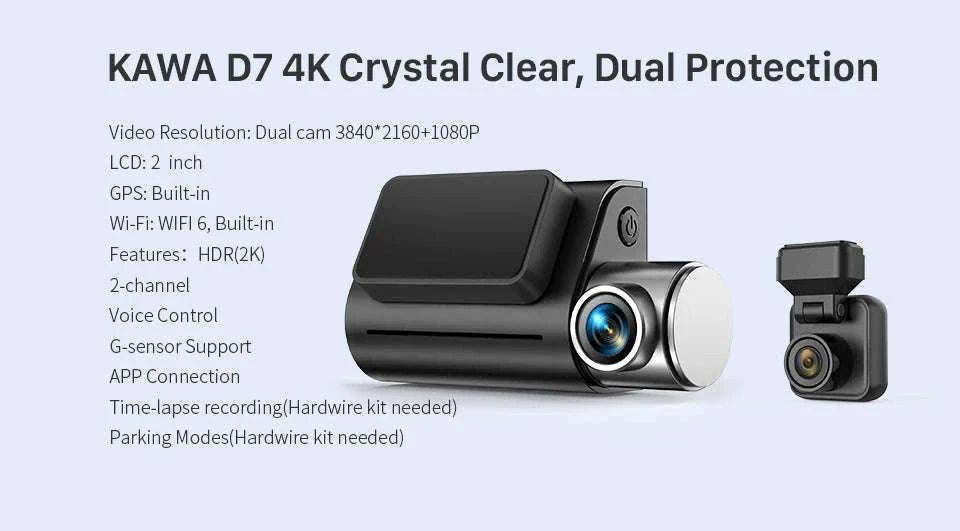 4K Dual Dash Cam with Front & Rear Camera, GPS, WiFi 6 and Voice Control-Front n Rear nTFcard / 64G
