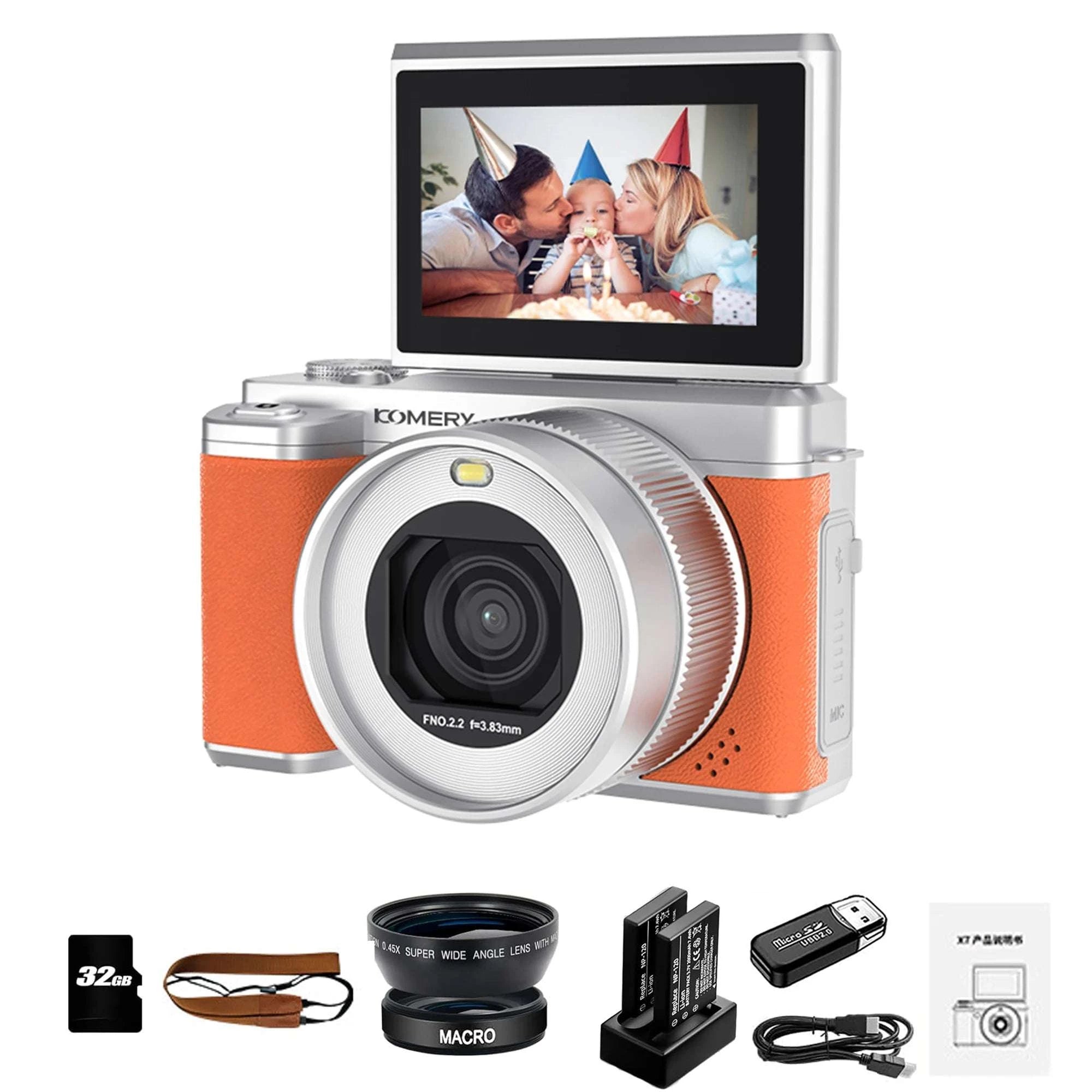 4K Dual Lens Vlogging Camera with Flip Screen & 18X Zoom-Standard / No TF Card