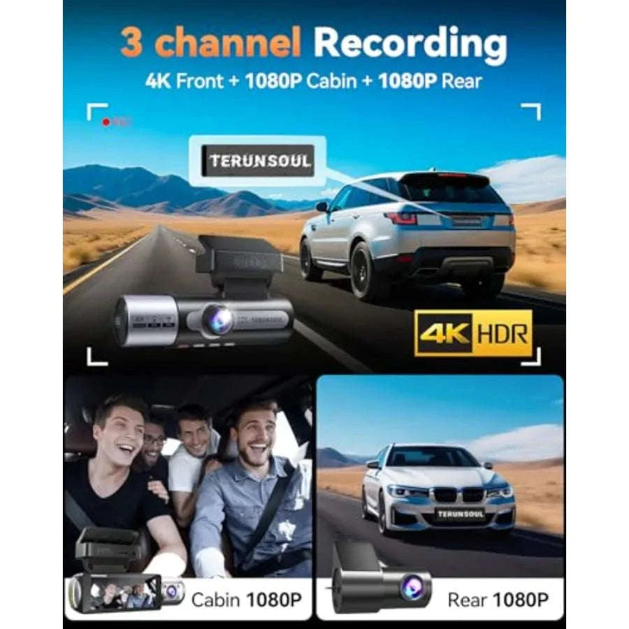 4K Front and Rear Dash Cam with Night Vision and Collision Sensor-United States / Black