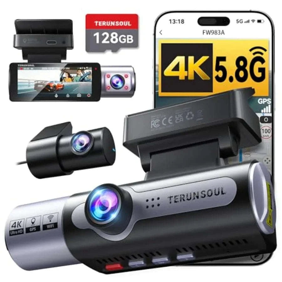 4K Front and Rear Dash Cam with Night Vision and Collision Sensor-United States / Black