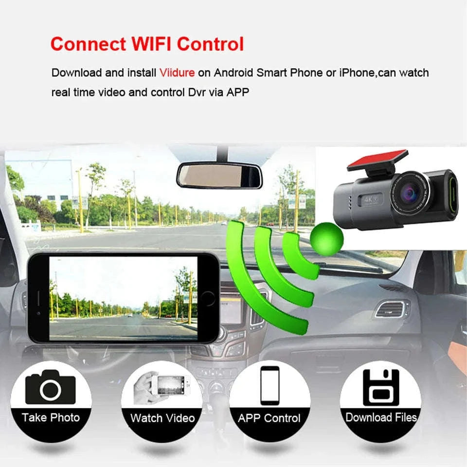 4K GPS Dash Cam with Wi‑Fi, Night Vision and Rear Camera Support-B53P-15M RCC-BL / 128G