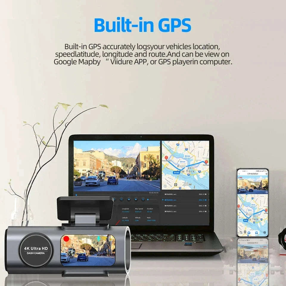 4K GPS Dash Cam with Wi‑Fi, Night Vision and Rear Camera Support-B53P-15M RCC-BL / 128G