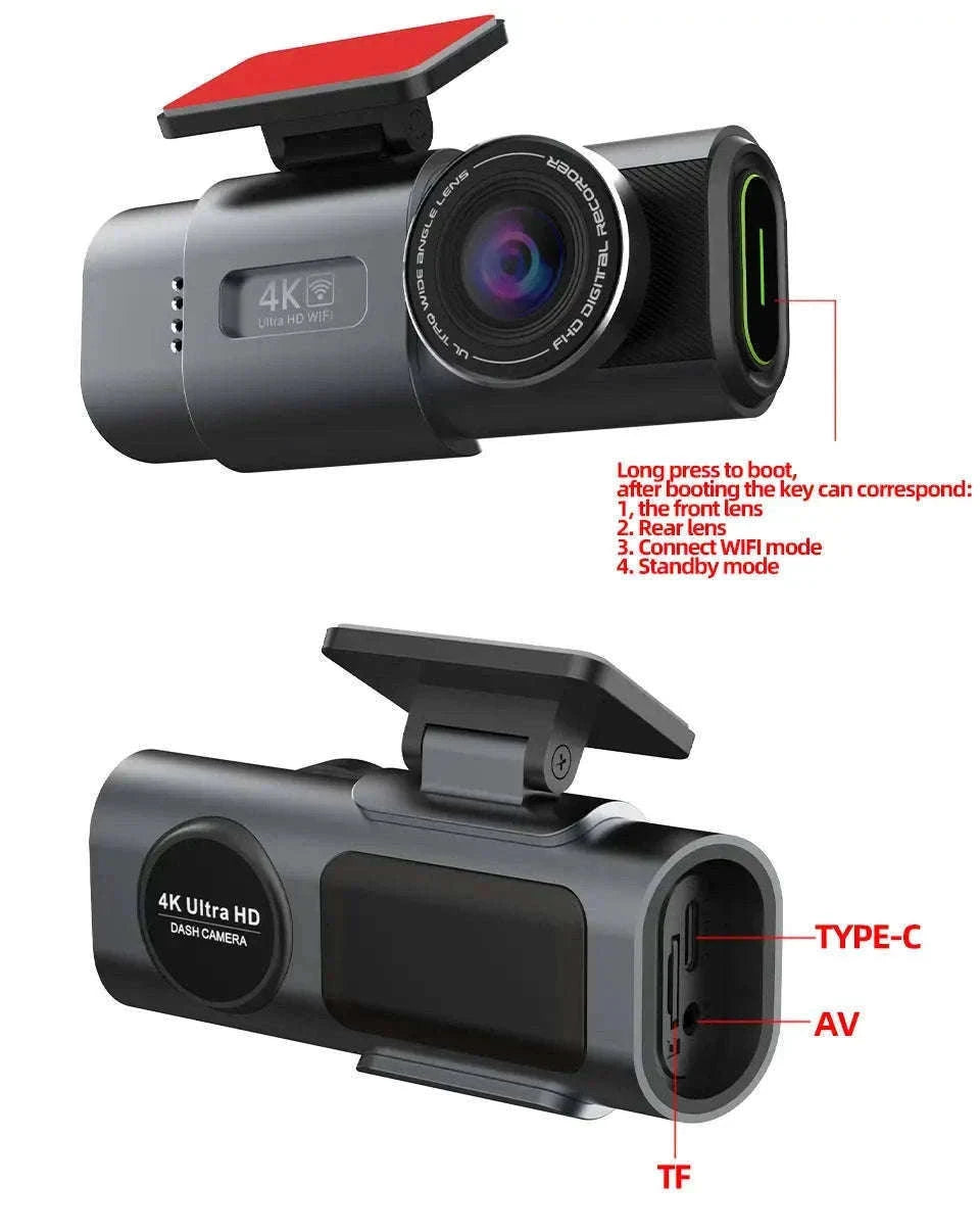 4K GPS Dash Cam with Wi‑Fi, Night Vision and Rear Camera Support-B53P-15M RCC-BL / 128G