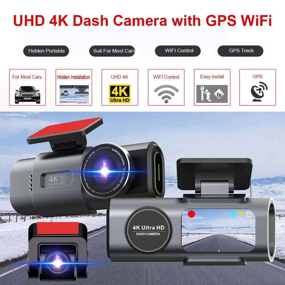 4K GPS Dash Cam with Wi‑Fi, Night Vision and Rear Camera Support-B53P-15M RCC-BL / 128G