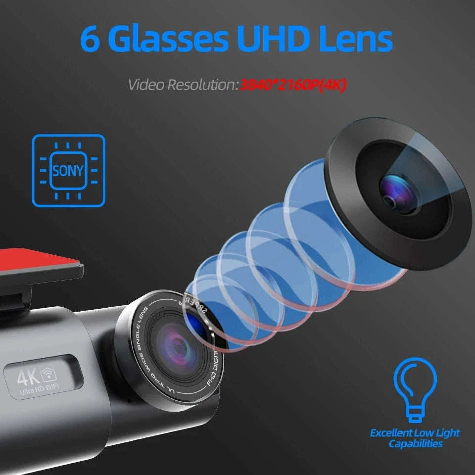 4K GPS Dash Cam with Wi‑Fi, Night Vision and Rear Camera Support-B53P-15M RCC-BL / 128G