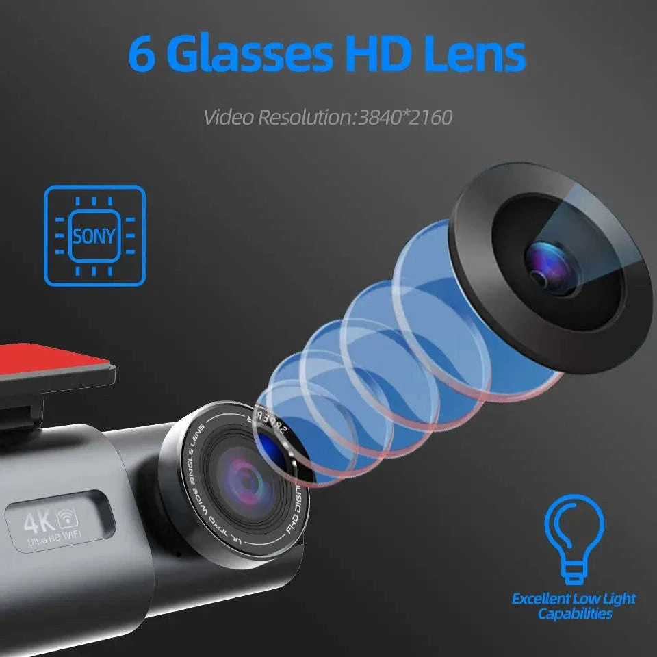 4K GPS Dash Cam with Wi‑Fi, Night Vision and Rear Camera Support-B53P-15M RCC-BL / 128G