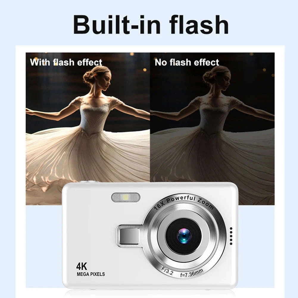 4K HD 1080P Digital Camera with Autofocus and 16X Zoom-Silver / United Kingdom