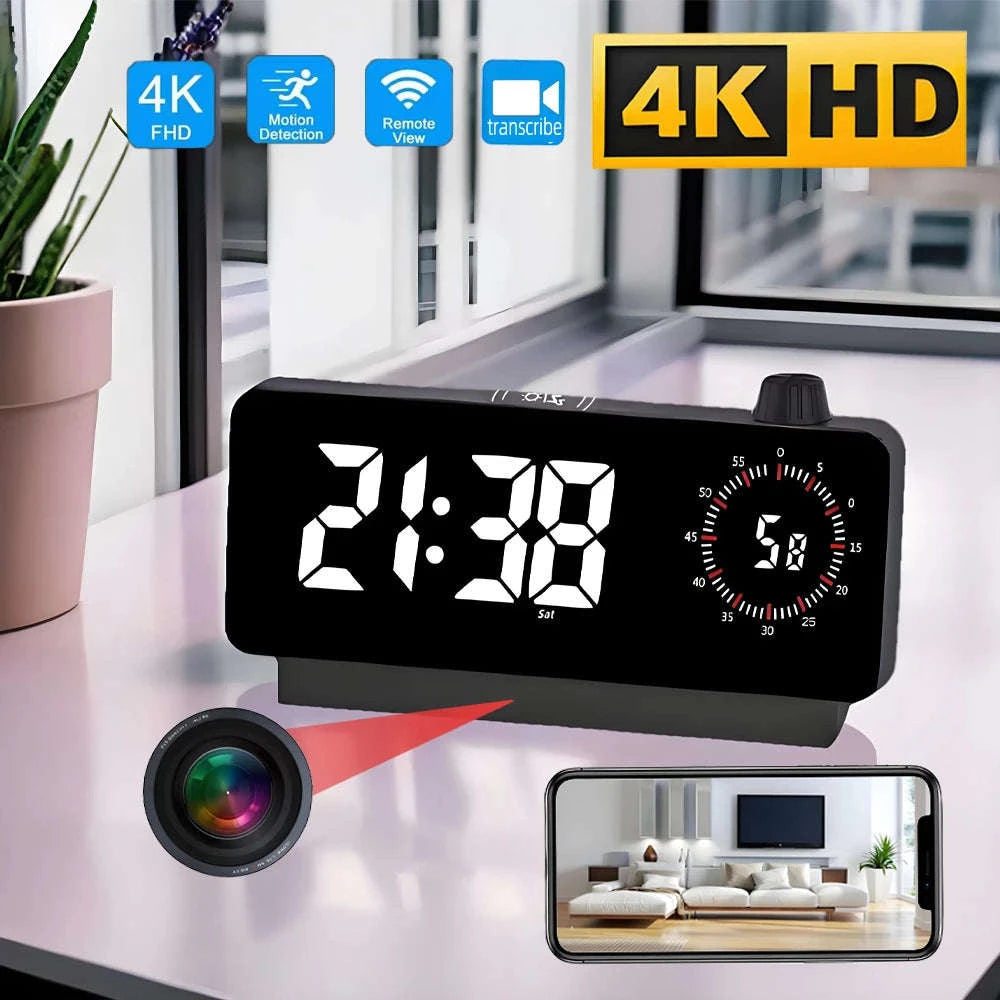 4K HD Mini WiFi Clock Camera with Remote Viewing-White camera / Add 32GB SD card / China Mainland