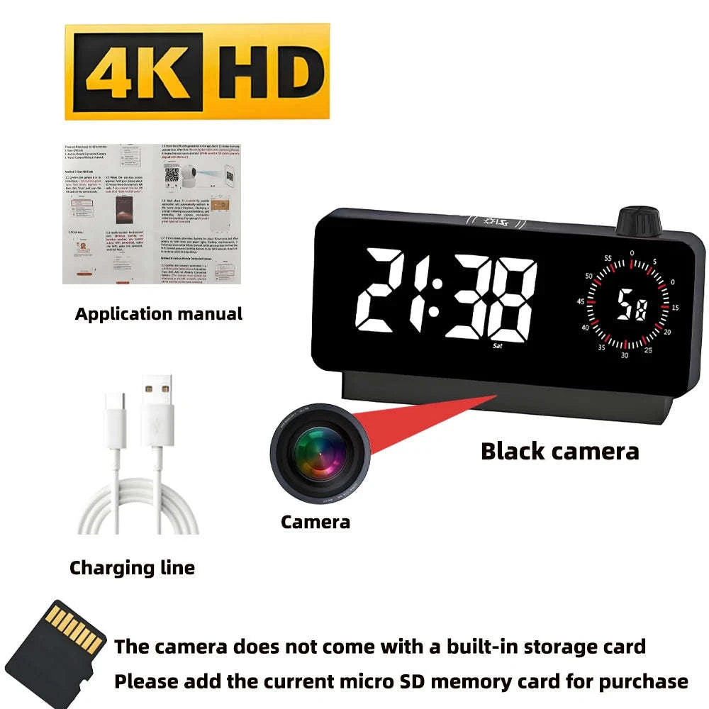 4K HD Mini WiFi Clock Camera with Remote Viewing-White camera / Add 32GB SD card / China Mainland