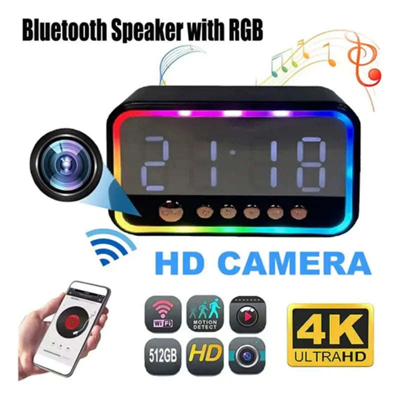 4K HD Mini WiFi6 Camera with RGB Bluetooth Speaker Alarm Clock-China Mainland