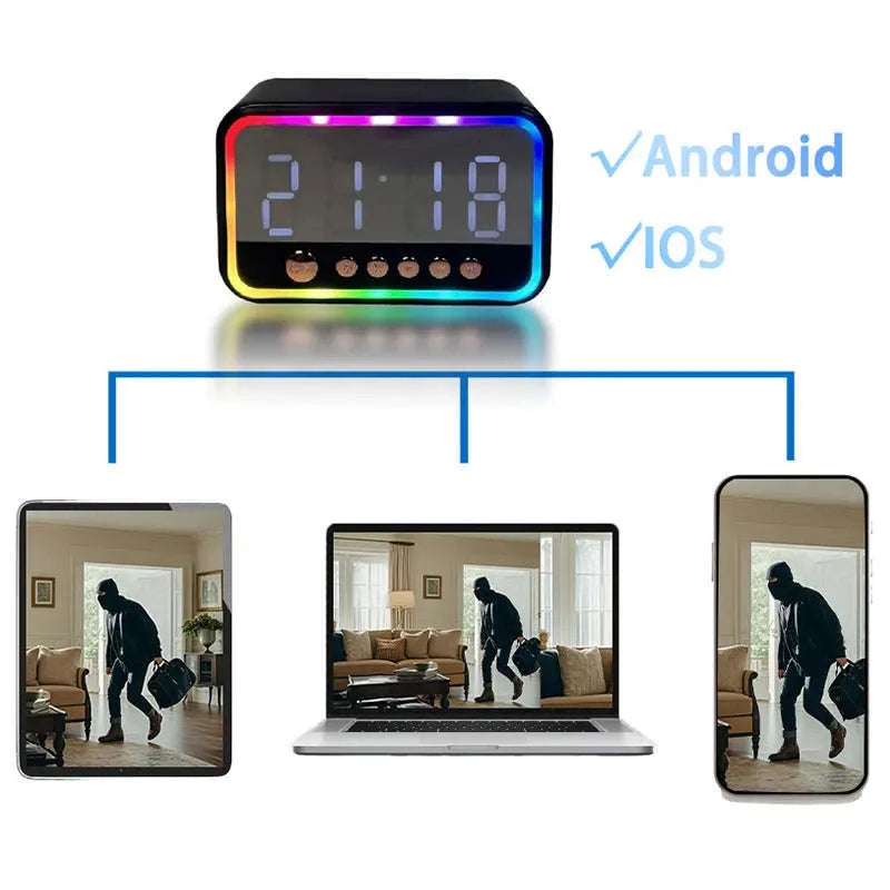 4K HD Mini WiFi6 Camera with RGB Bluetooth Speaker Alarm Clock-China Mainland