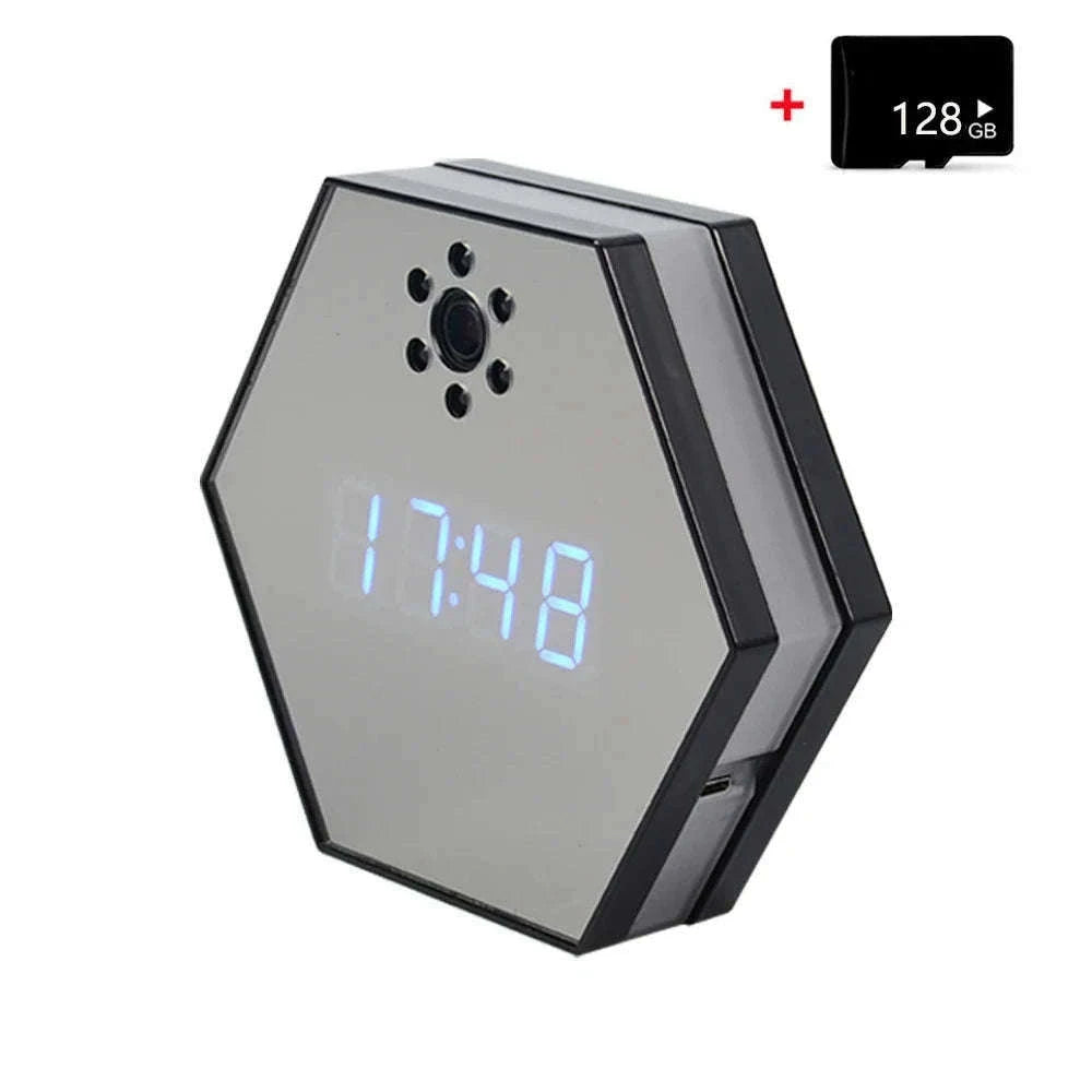 4K HD WiFi Mini Camera Clock with Night Vision-black
