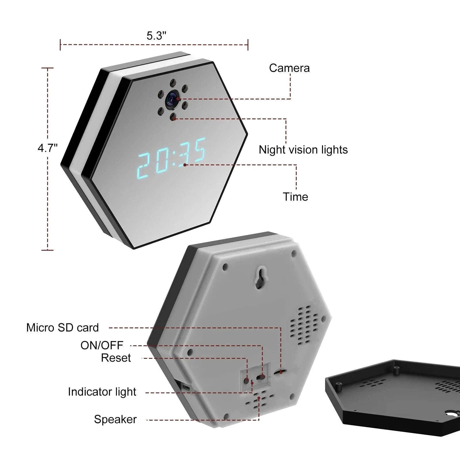4K HD WiFi Mini Camera Clock with Night Vision-black