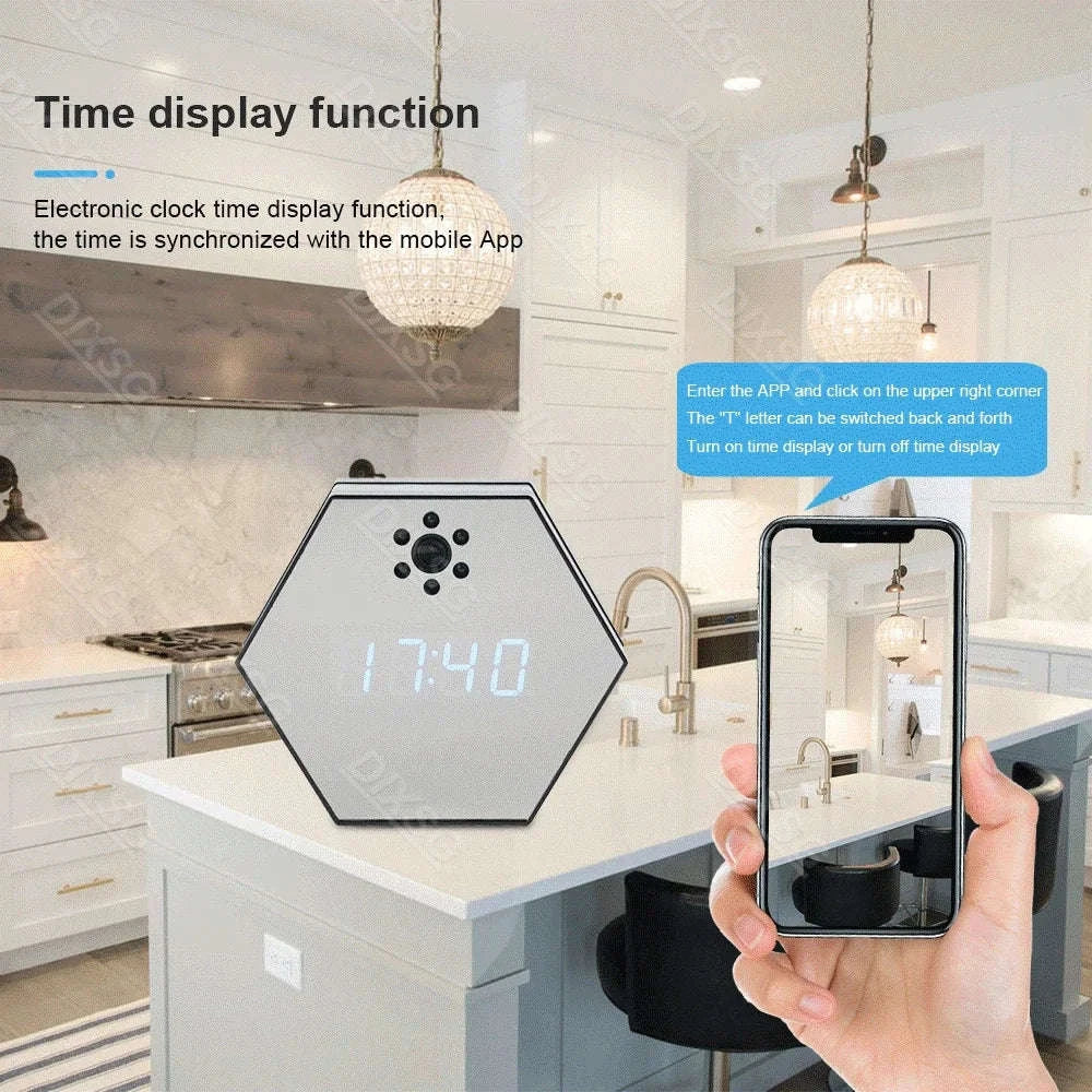 4K HD WiFi Mini Camera Electronic Clock with Night Vision-black