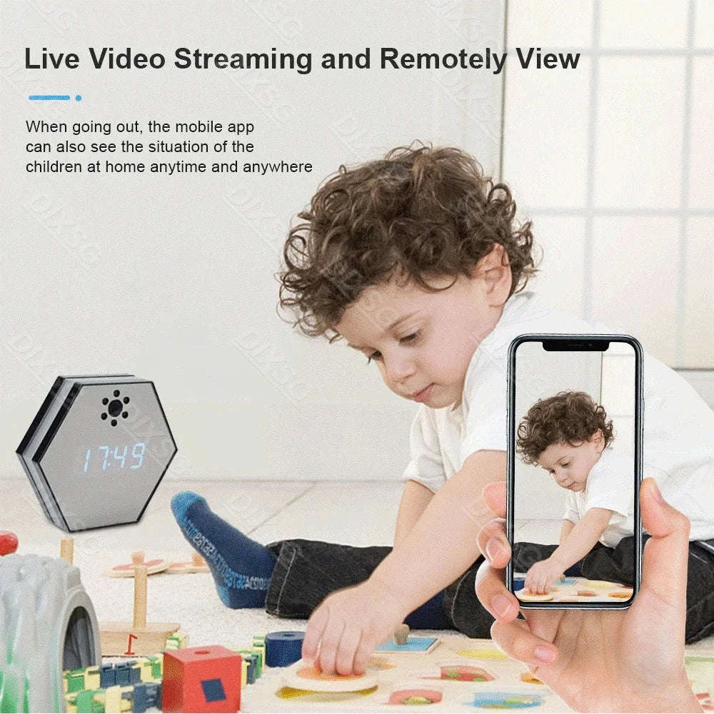 4K HD WiFi Mini Camera Electronic Clock with Night Vision-black