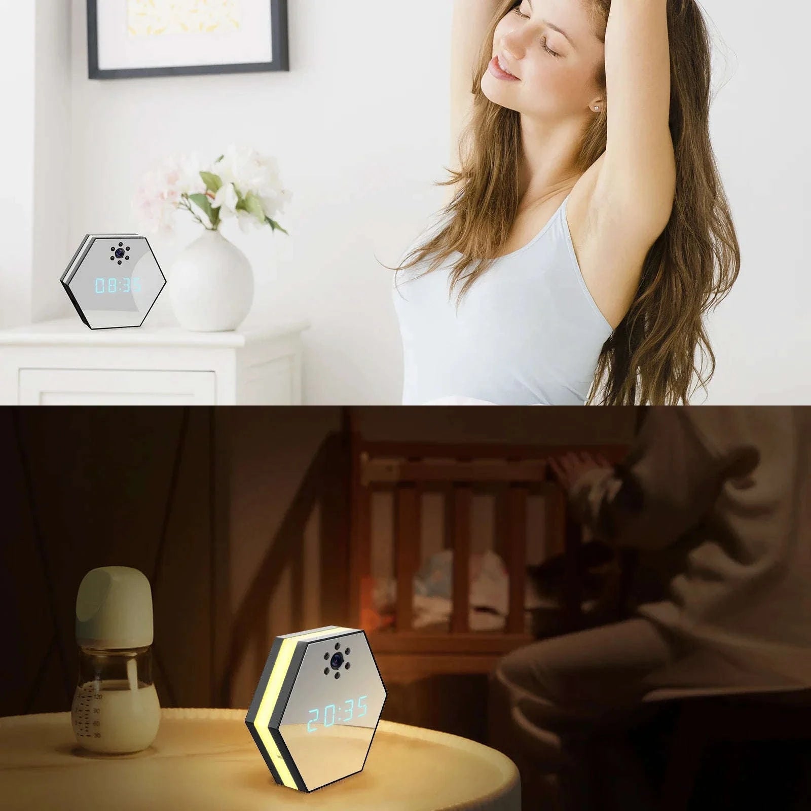 4K HD WiFi Mini Camera Electronic Clock with Night Vision-black