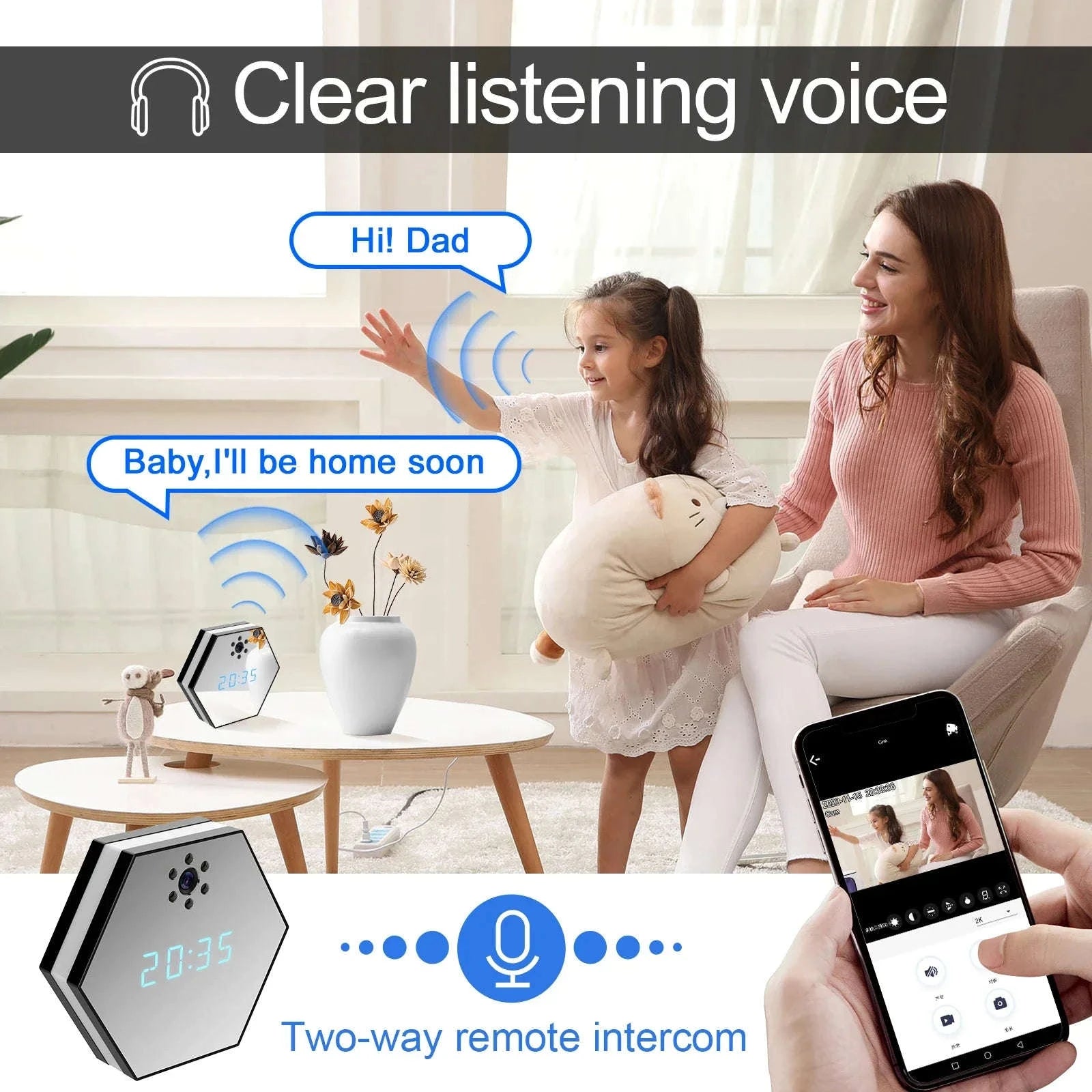 4K HD WiFi Mini Camera Electronic Clock with Night Vision-black