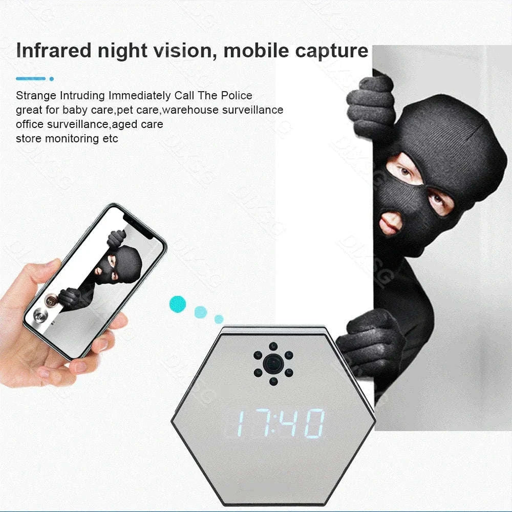 4K HD WiFi Mini Camera Electronic Clock with Night Vision-black