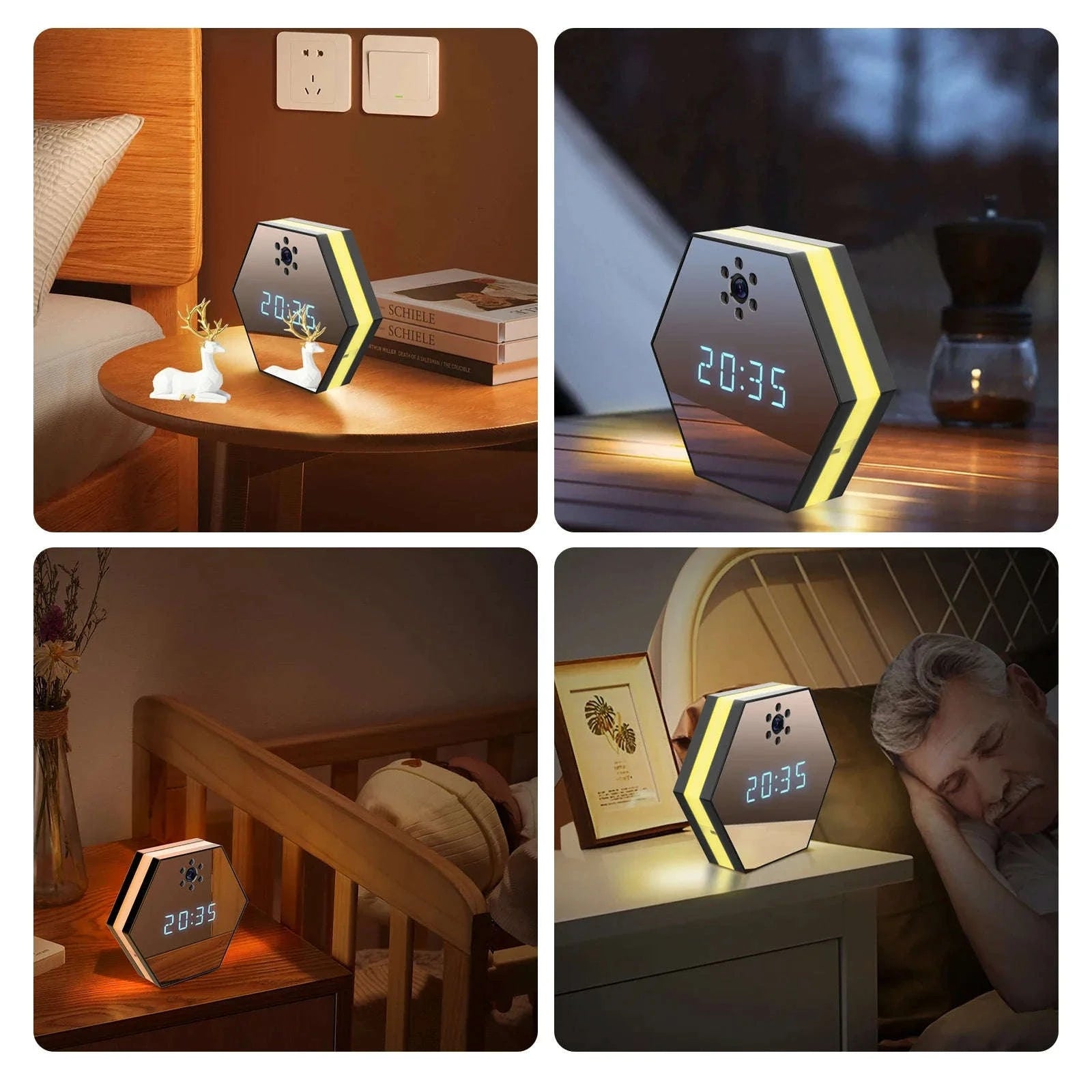 4K HD WiFi Mini Camera Electronic Clock with Night Vision-black