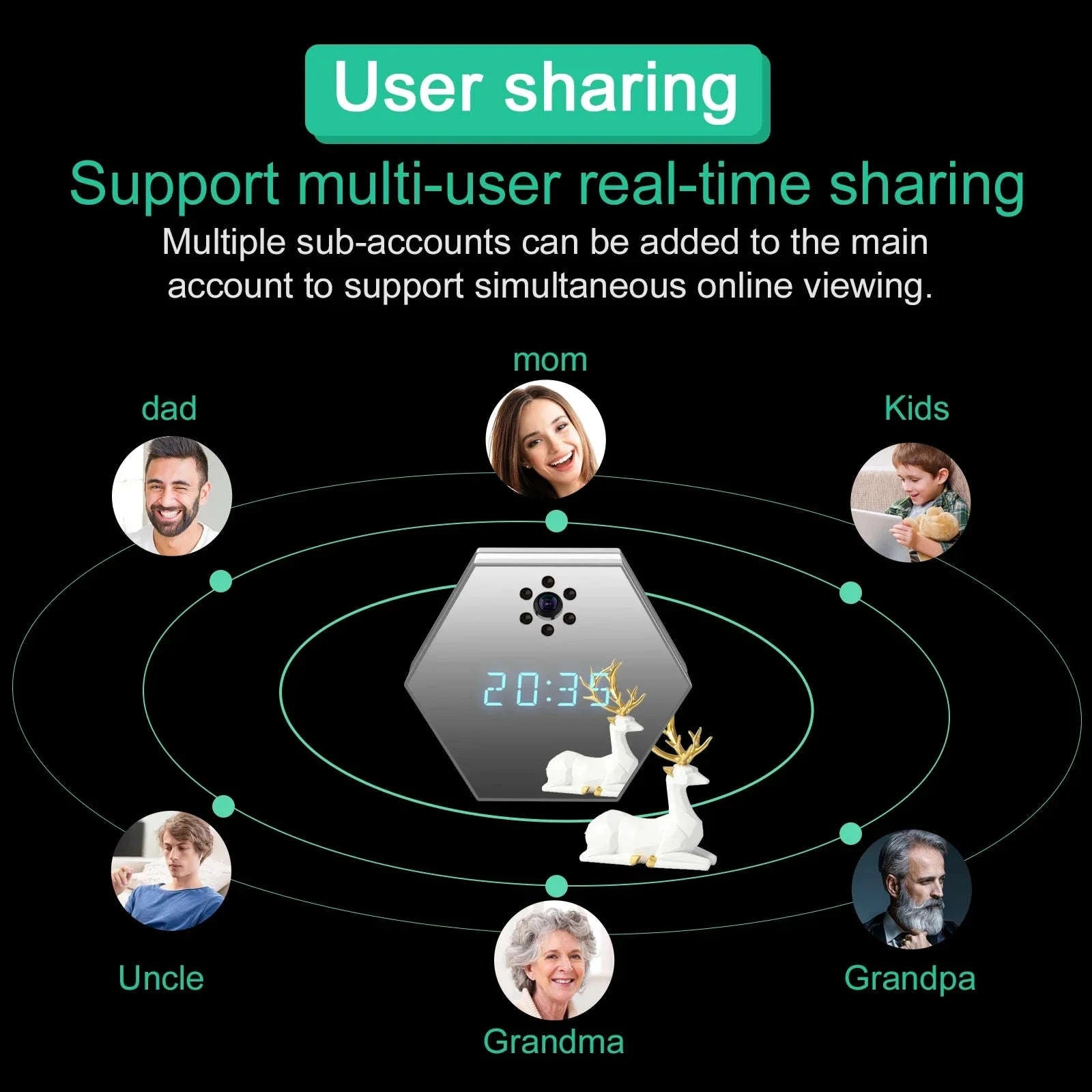 4K HD WiFi Mini Camera Electronic Clock with Night Vision-black