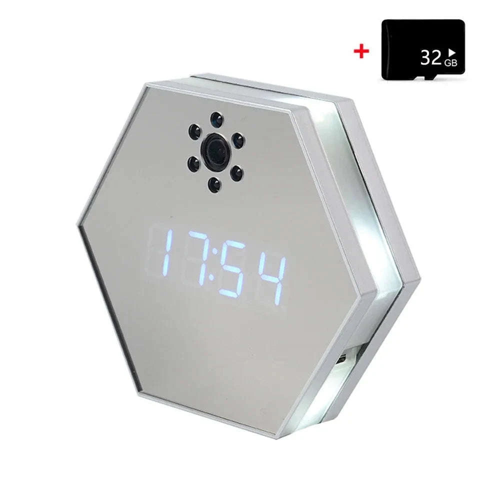 4K HD WiFi Mini Camera Electronic Clock with Night Vision-black