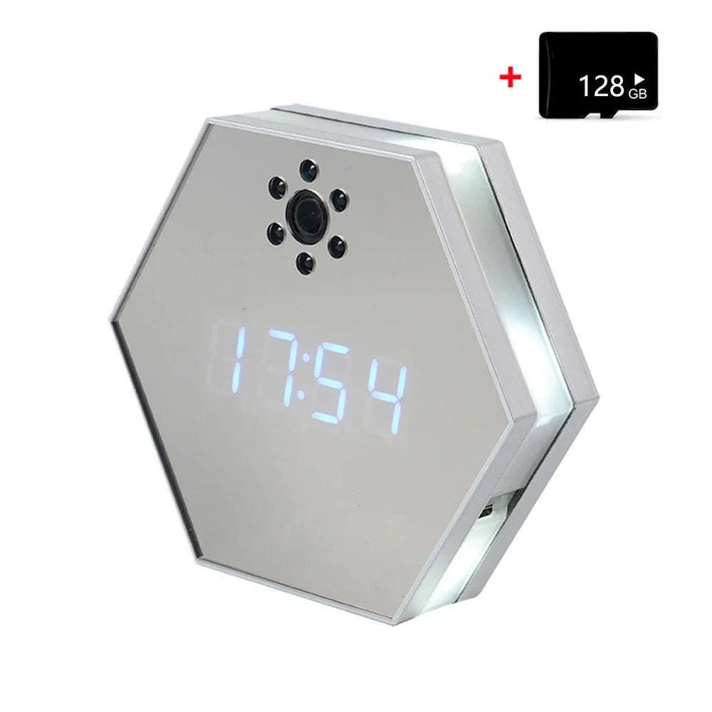 4K HD WiFi Mini Camera Electronic Clock with Night Vision-black