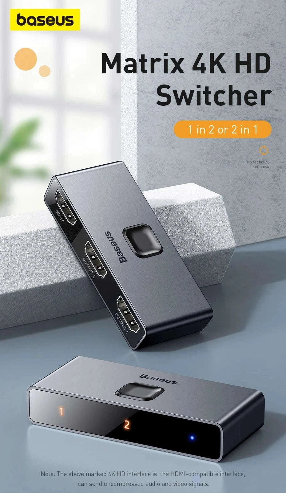 4K HDMI Switcher Bi-Directional 2-in-1 Splitter for TV, PS4, PC-HDMI Switch / HDMI Switch