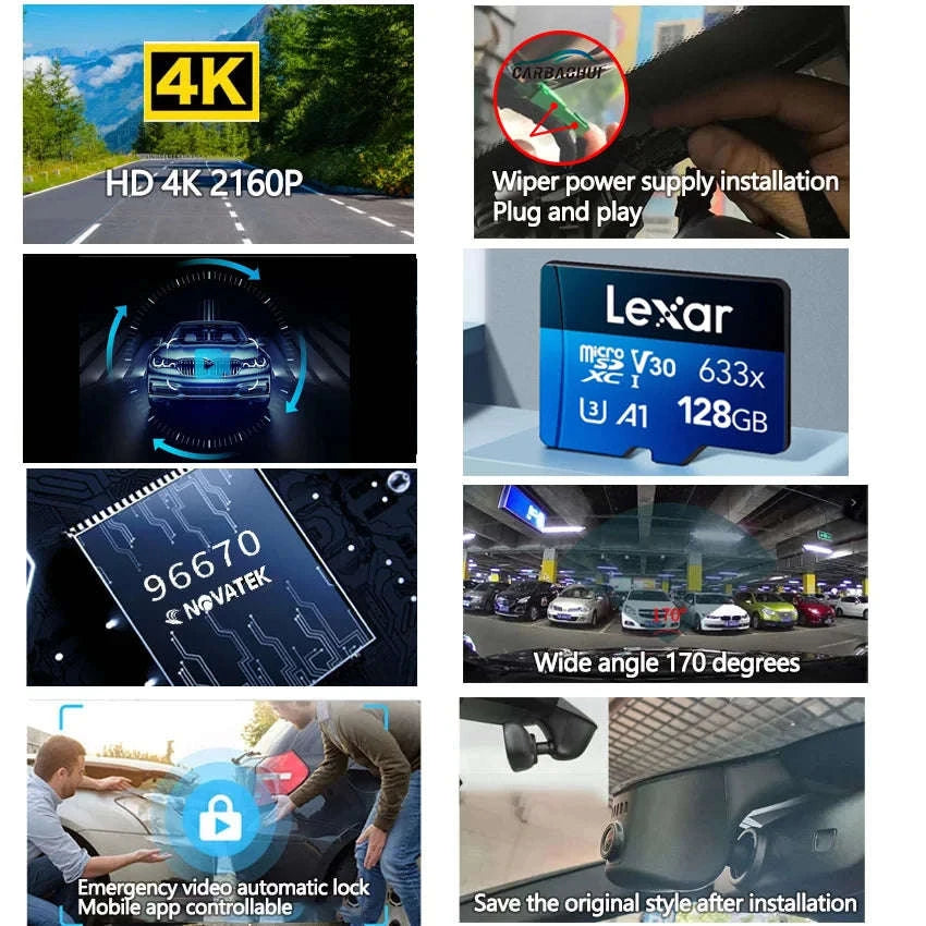 4K Hidden WiFi Dash Cam-black 2016-2026 / 4K Front Cam 128G