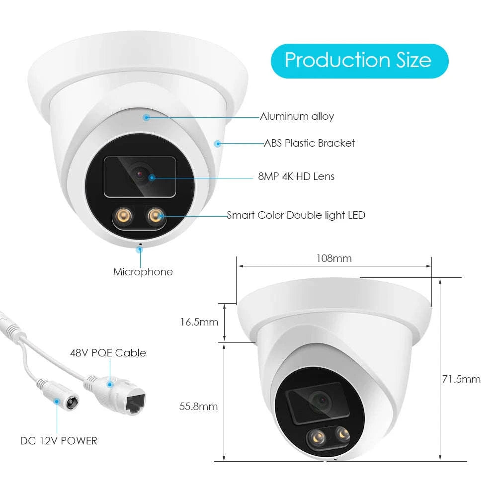 4K IP Camera with AI Color Night Vision and Wide-Angle Coverage-Super 4MP POE / 2.8mm