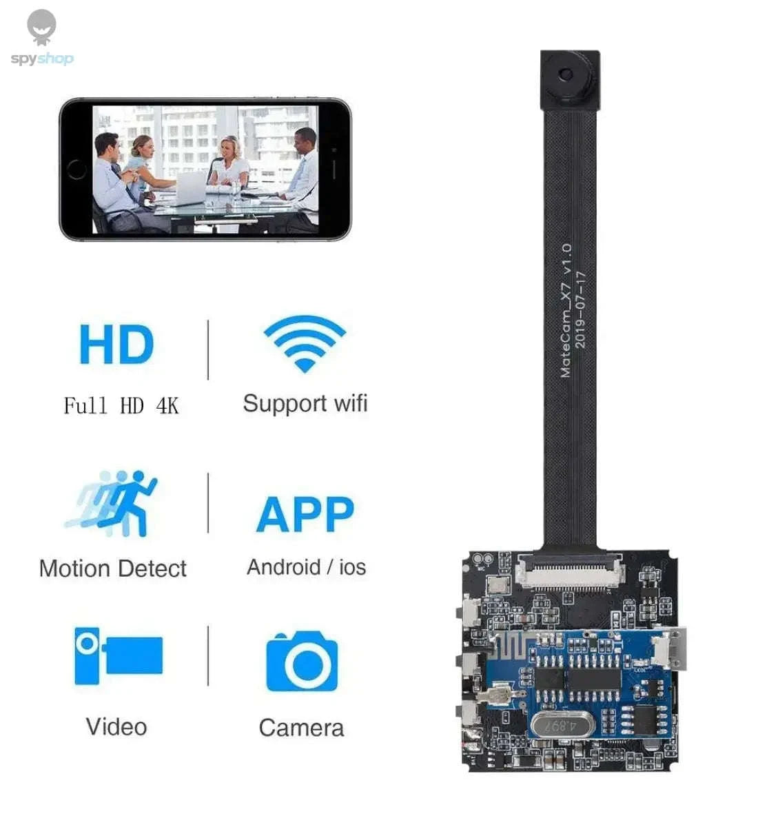 4K Mini Camera WiFi with 4000mAh Battery for Surveillance-No casing Remote / 95 degree Lens