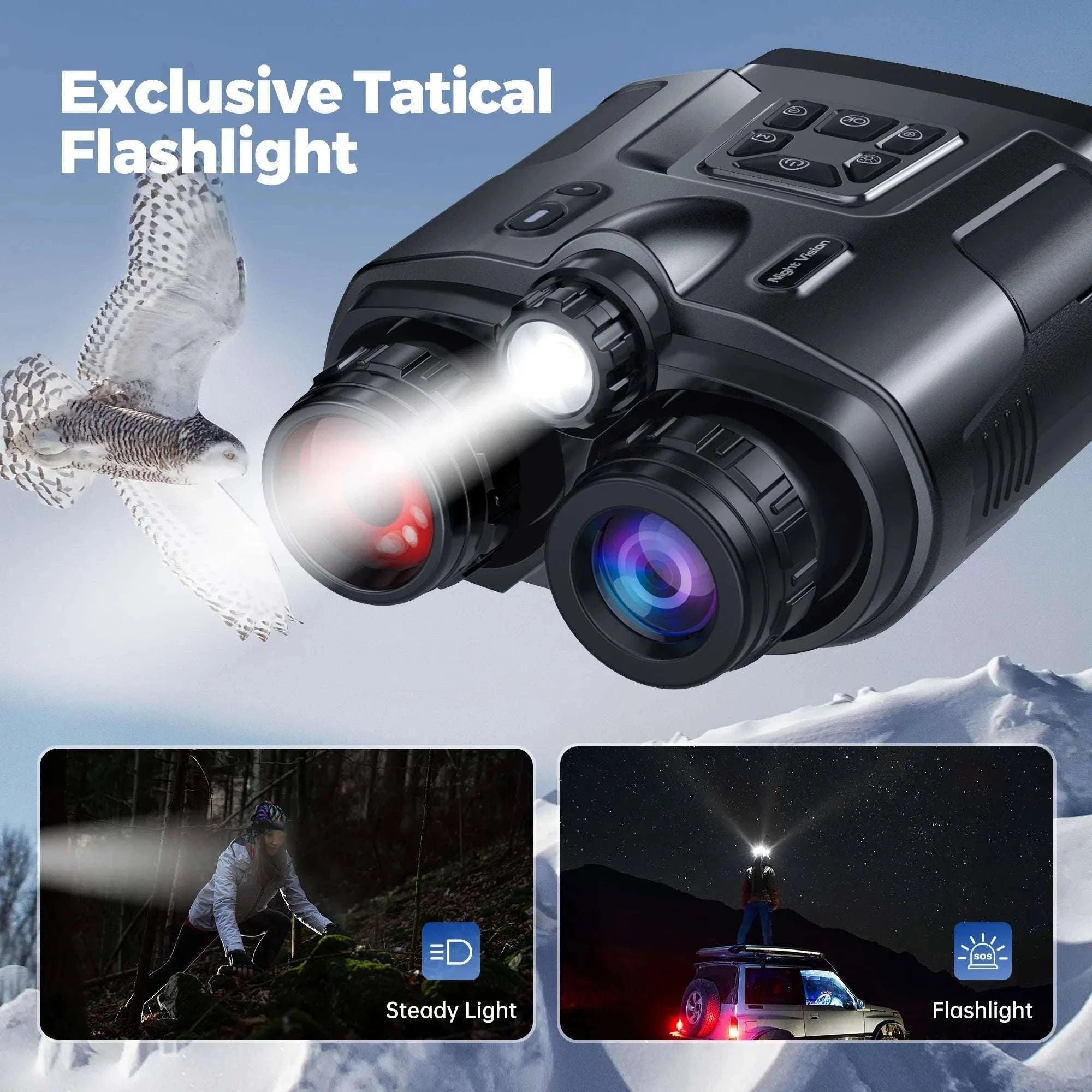4K Night Vision Binoculars with 8X Zoom, 3" Screen & Tactical Light-black / japan