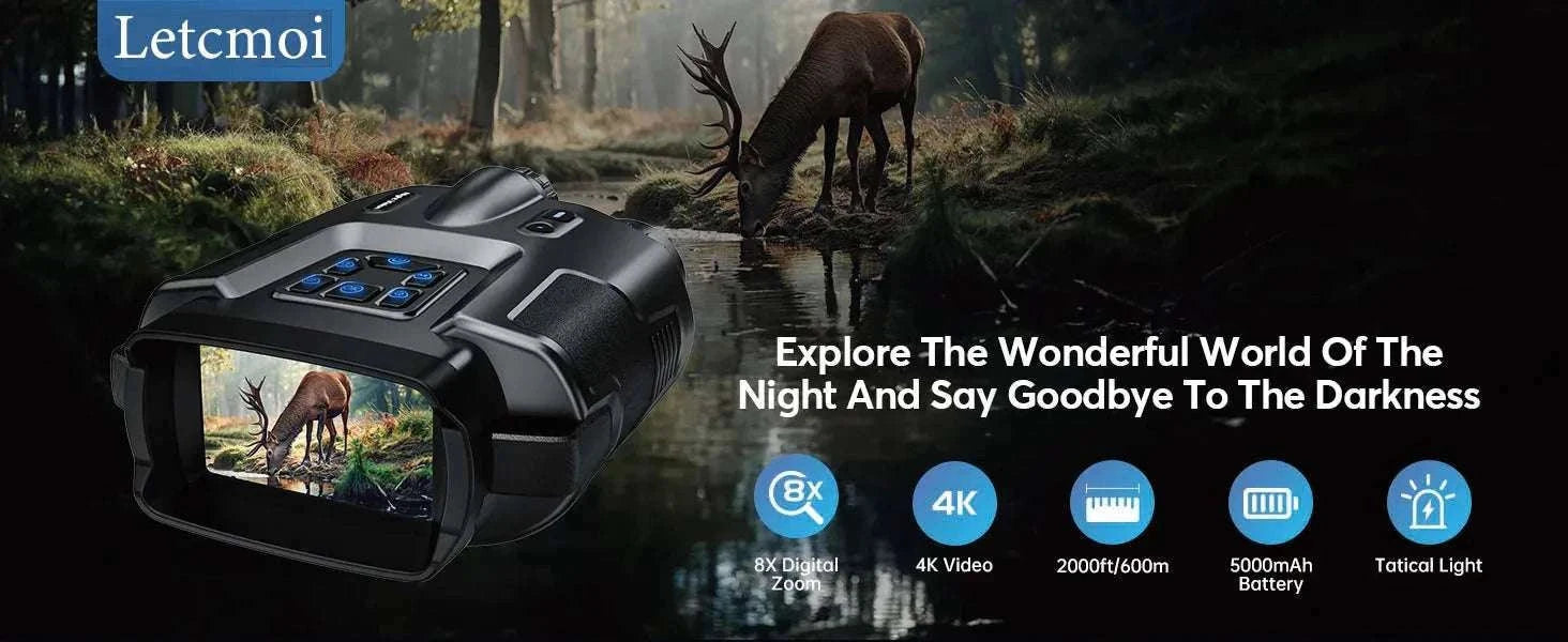 4K Night Vision Binoculars with 8X Zoom, 3" Screen & Tactical Light-black / japan