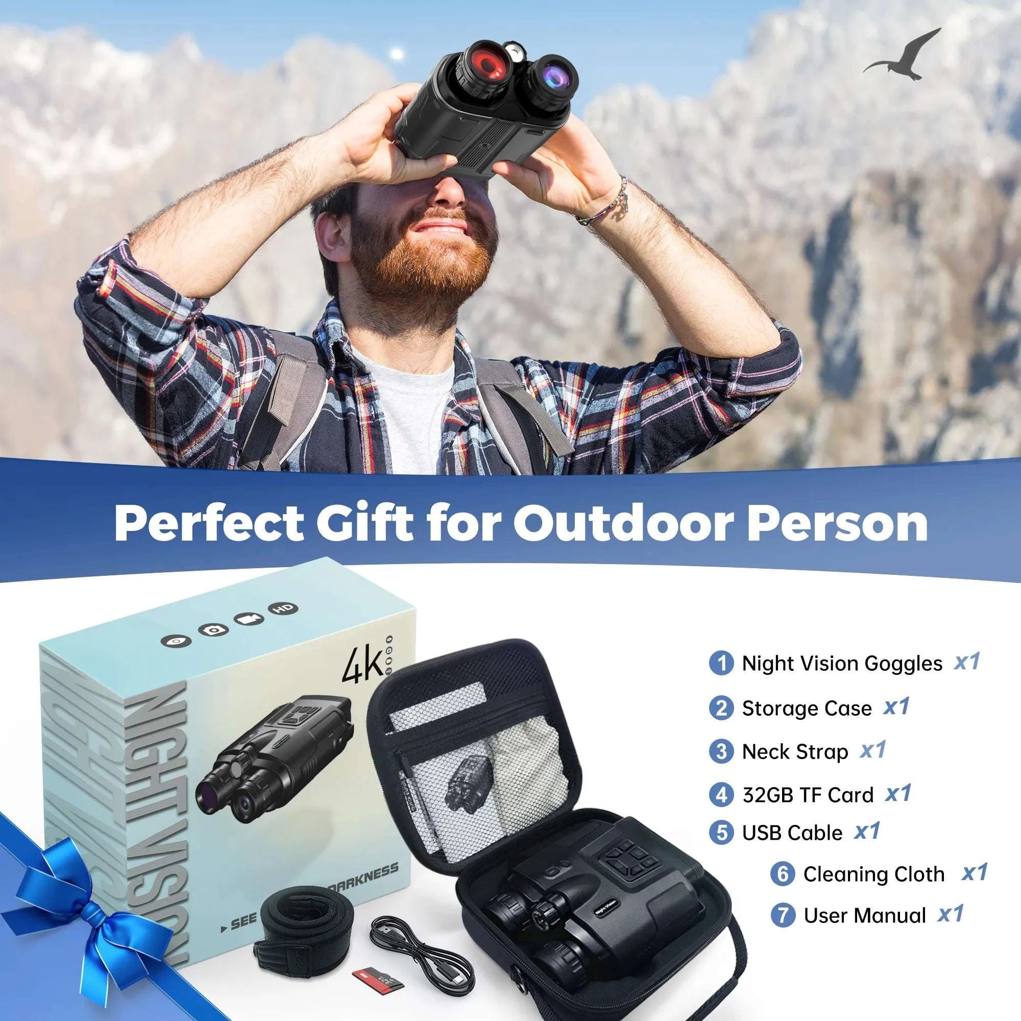 4K Night Vision Binoculars with 8X Zoom, 3" Screen & Tactical Light-black / japan