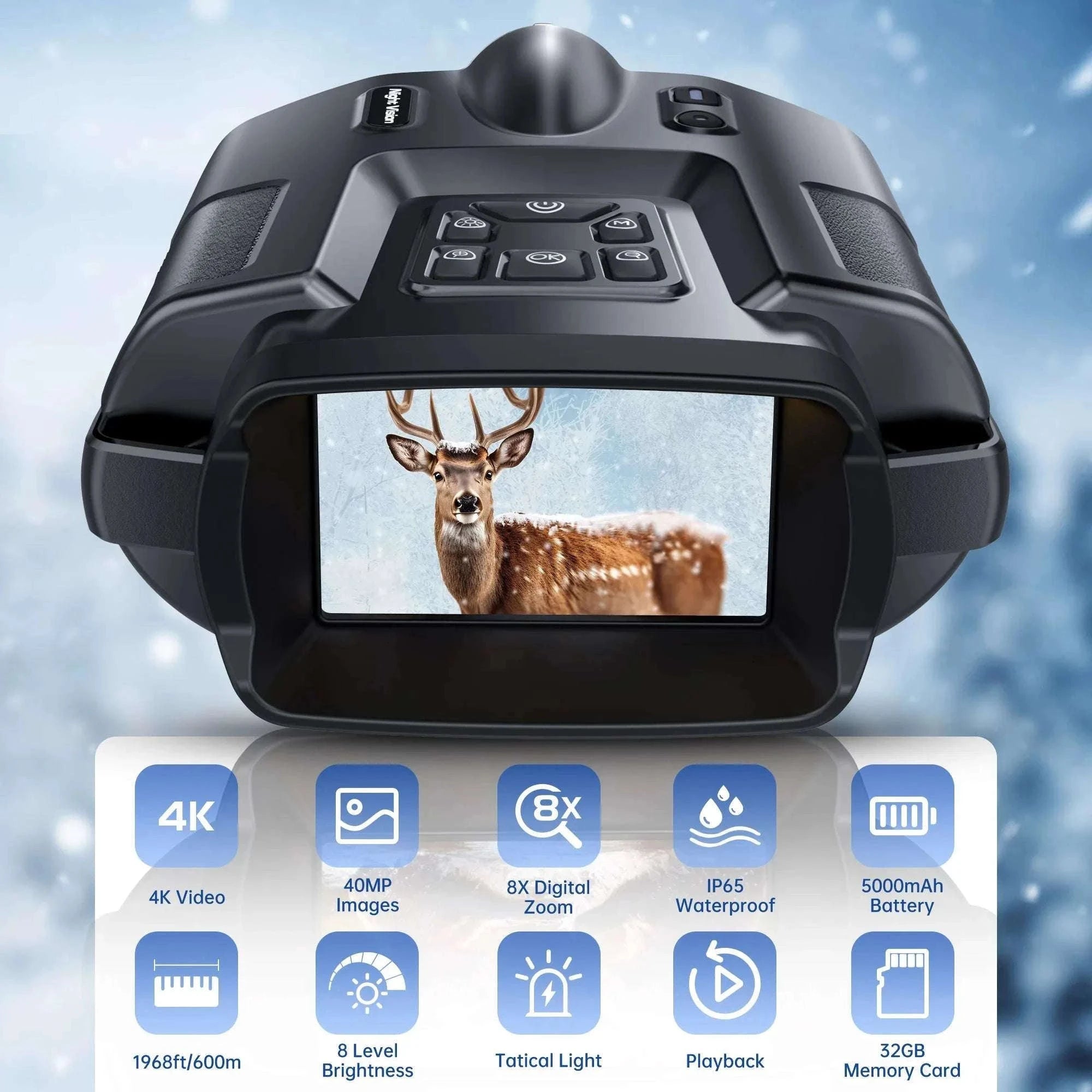 4K Night Vision Binoculars with 8X Zoom, 3" Screen & Tactical Light-black / japan