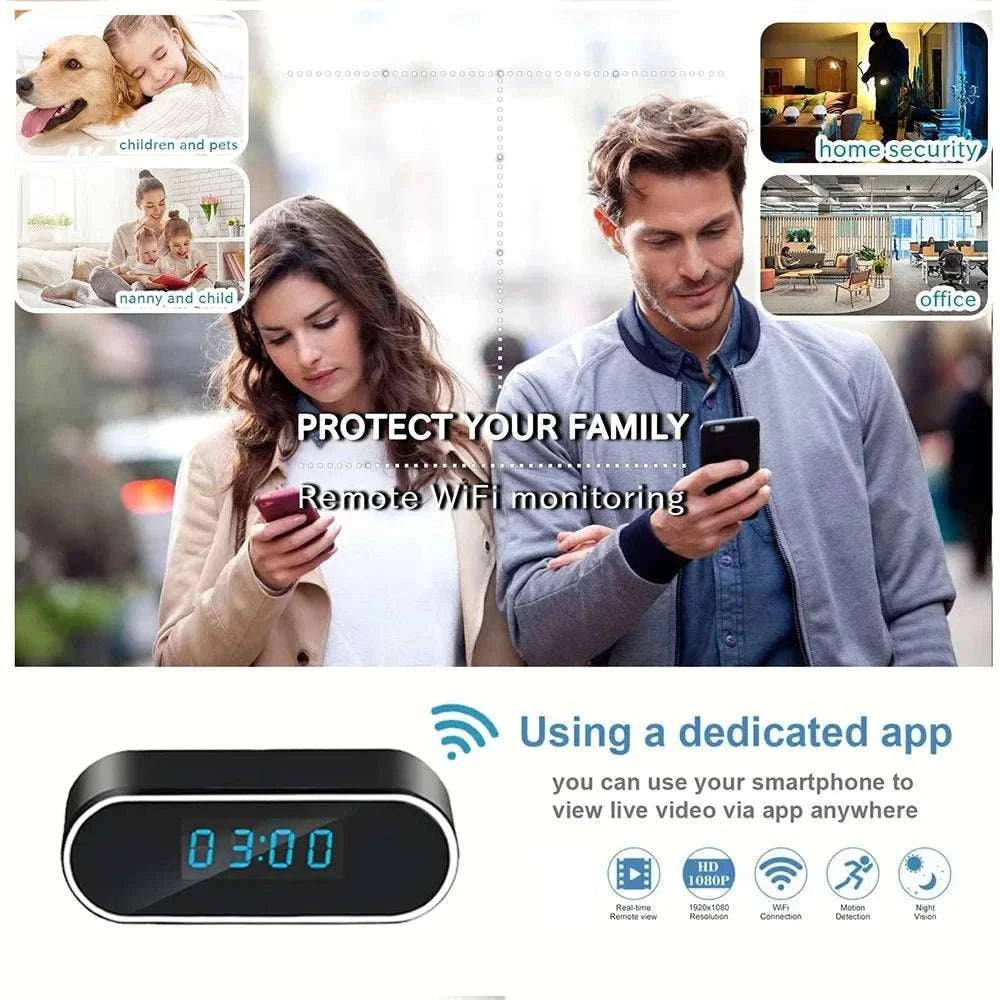 4K Night Vision Mini Clock Camera with WiFi Remote Viewing-Add 18650 battery / Add 32GB card / China Mainland