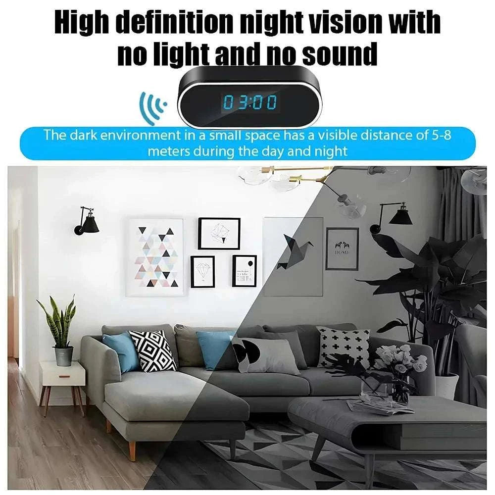 4K Night Vision Mini Clock Camera with WiFi Remote Viewing-Add 18650 battery / Add 32GB card / China Mainland
