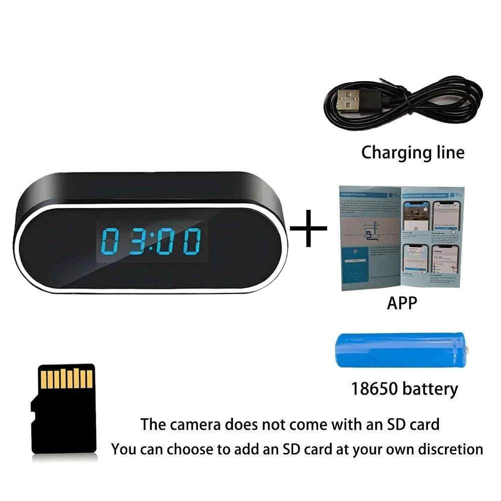 4K Night Vision Mini Clock Camera with WiFi Remote Viewing-Add 18650 battery / Add 32GB card / China Mainland