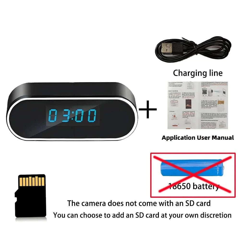 4K Night Vision Mini Clock Camera with WiFi Remote Viewing-Add 18650 battery / Add 32GB card / China Mainland
