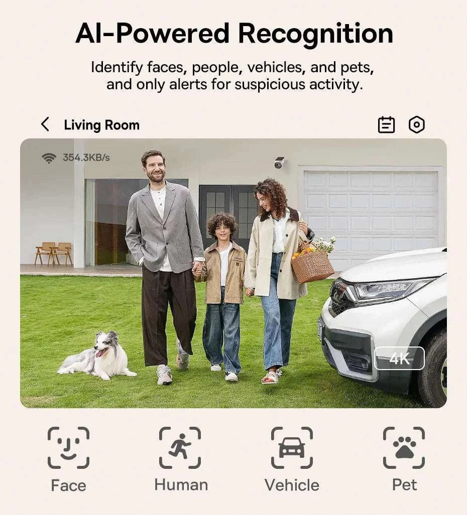 4K Solar Outdoor Security Camera with AI Detection & App Control-White