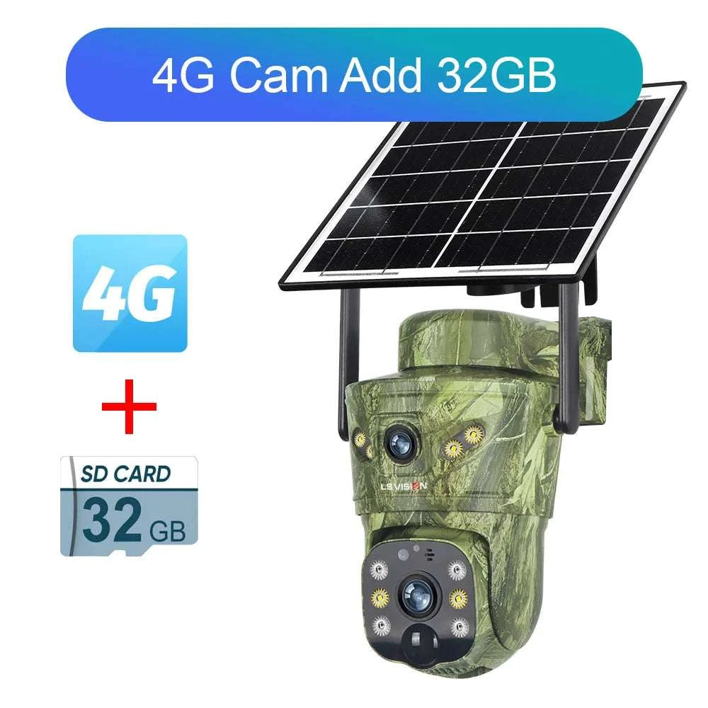 4K Solar Security Camera with 360° PTZ, 4G/WiFi & Dual Screen-4G Cam Add 128G / China Mainland