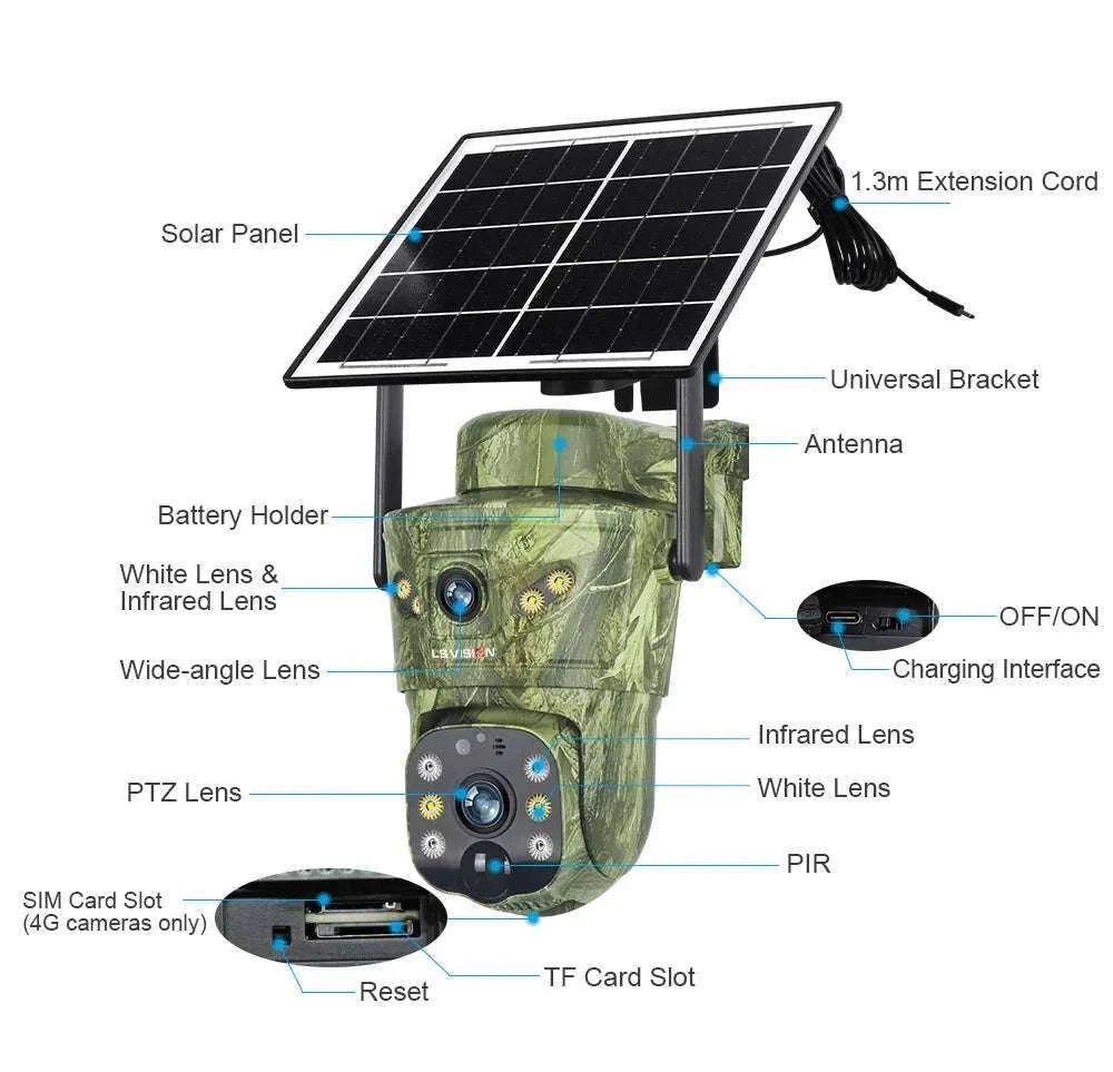 4K Solar Security Camera with 360° PTZ, 4G/WiFi & Dual Screen-4G Cam Add 128G / China Mainland