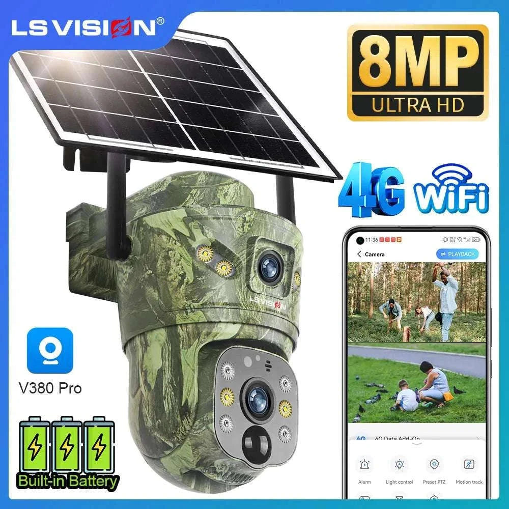 4K Solar Security Camera with 360° PTZ, 4G/WiFi & Dual Screen-4G Cam Add 128G / China Mainland