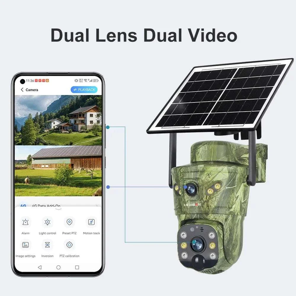 4K Solar Security Camera with 360° PTZ, 4G/WiFi & Dual Screen-4G Cam Add 128G / China Mainland